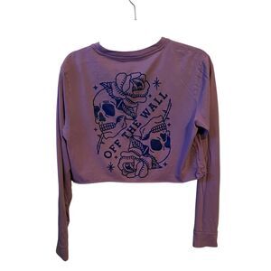 VANS Off The Wall Skull & Rose Purple Graphic Cropped Long Sleeve Tee - Small